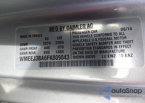 2015 Smart Fortwo Pure z USA, uszkodzony, nr VIN WMEEJ3BA6FK809043